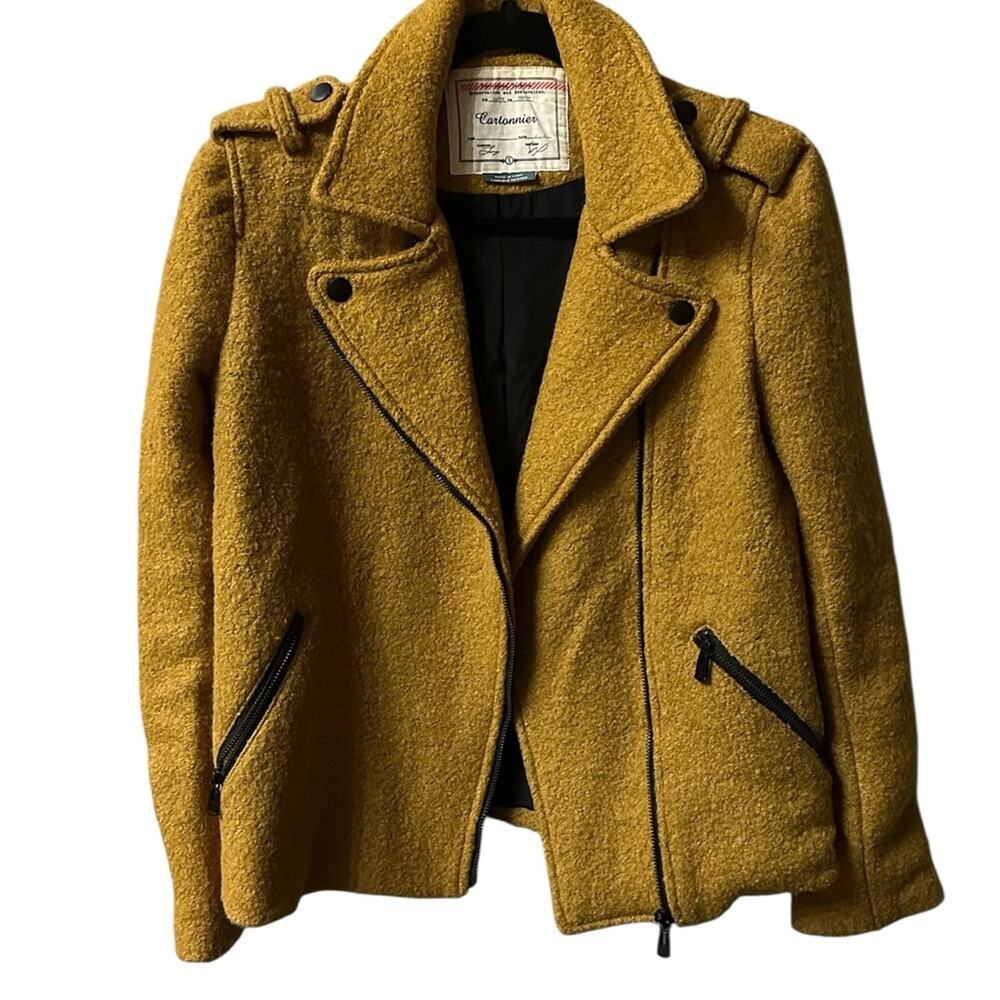 Anthropologie Cartonnier Mustard Wool Blend Moto Jacket Boho Cozy Size Small - Picture 11 of 11